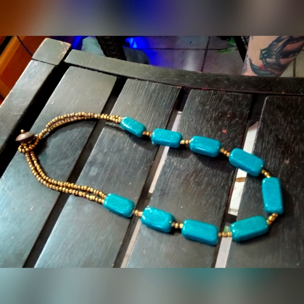 Dark teal big bead necklace